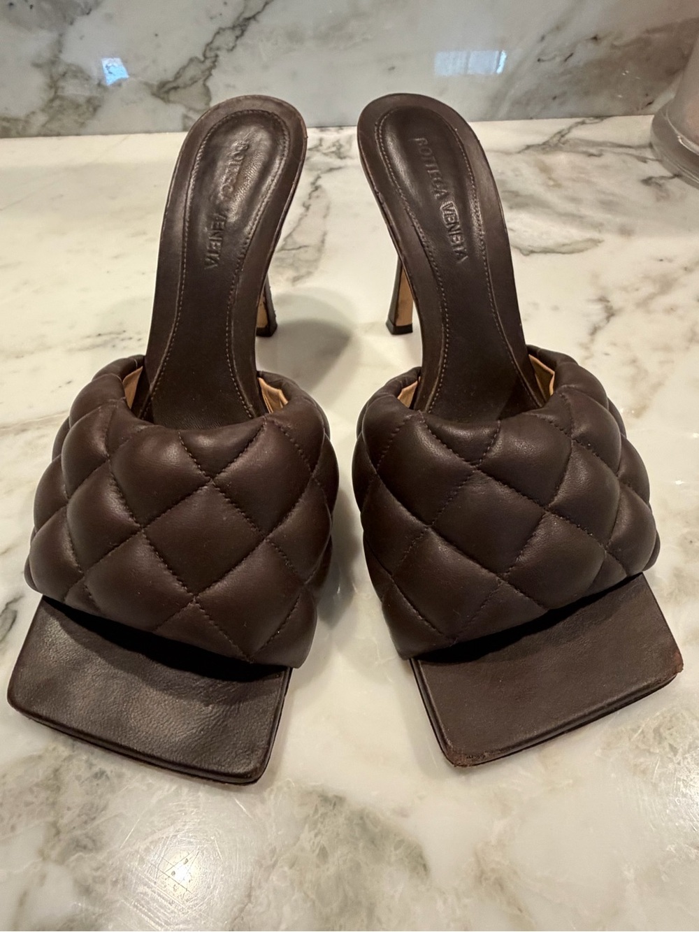 Bottega Veneta Dark Brown Quilted Leather Slide Mules
